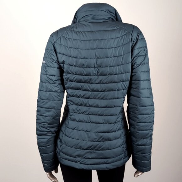 Columbia Puffer Jacket Womens Medium White Out ll Omni Heat Dark Seas Teal - Picture 9 of 15
